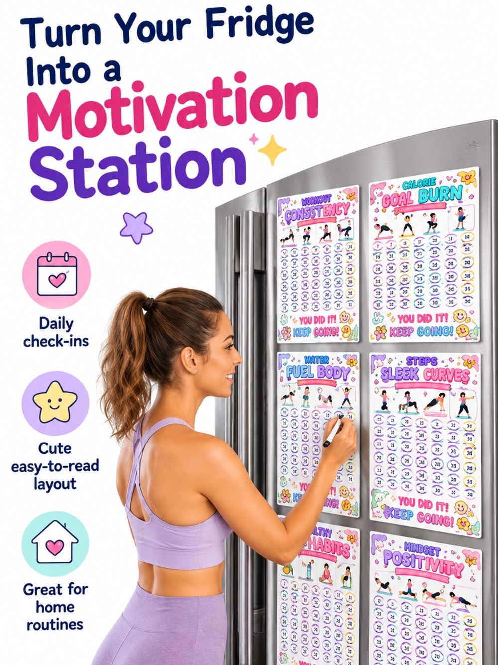 6-Piece 30-Day Fitness Challenge Workout Planner Set with Marker NEW